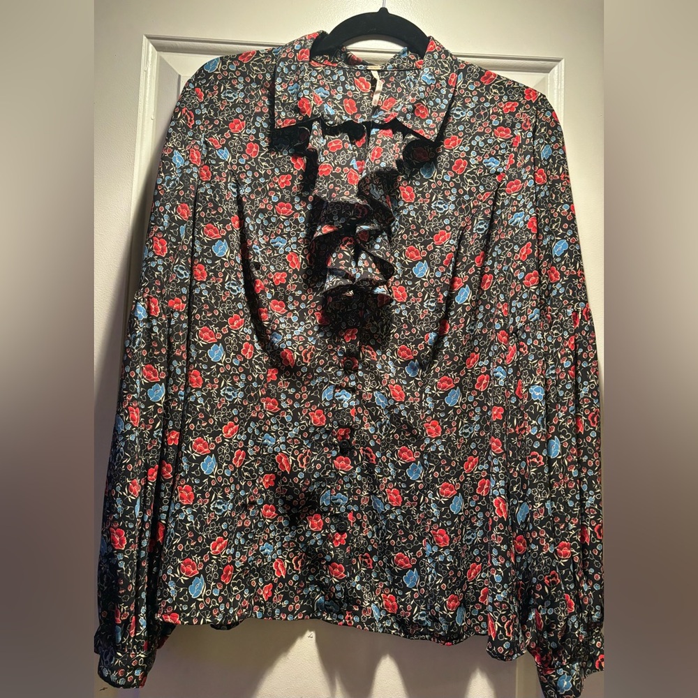 Free People ruffle button blouse